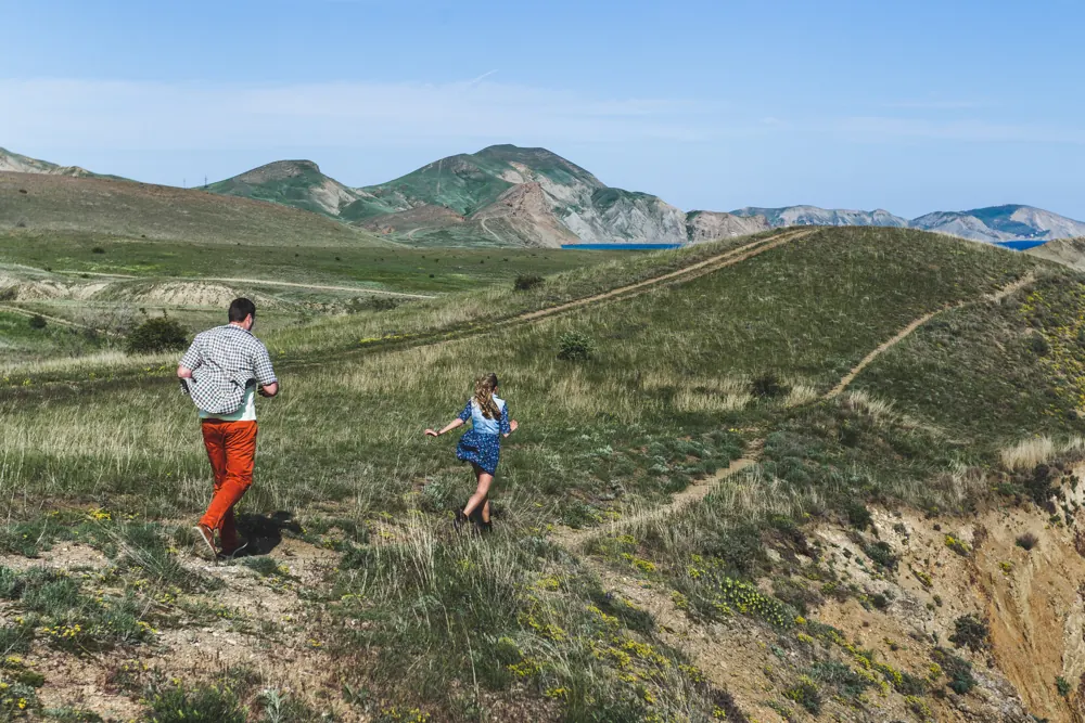 Hikers on a mountain trail